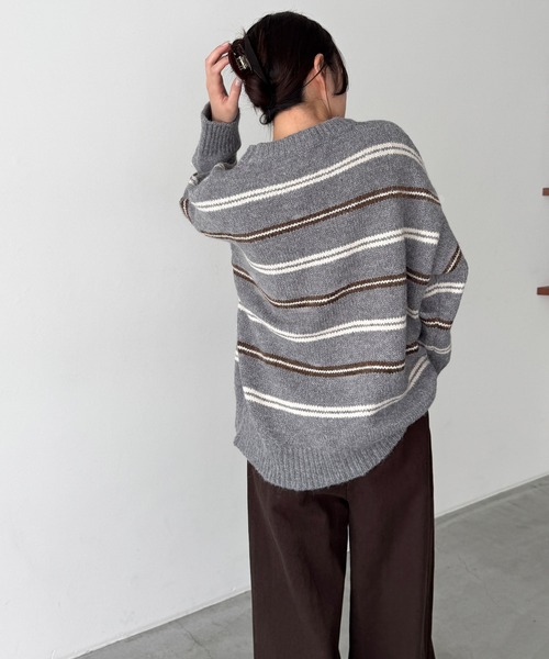 CANAL JEAN（キャナルジーン）の「El mar　マルチボーダーニット（ニット/セーター・レディース・サックスブルー/ブラウン/チャコールグレー/グレー・ONE SIZE）」の9枚目の写真