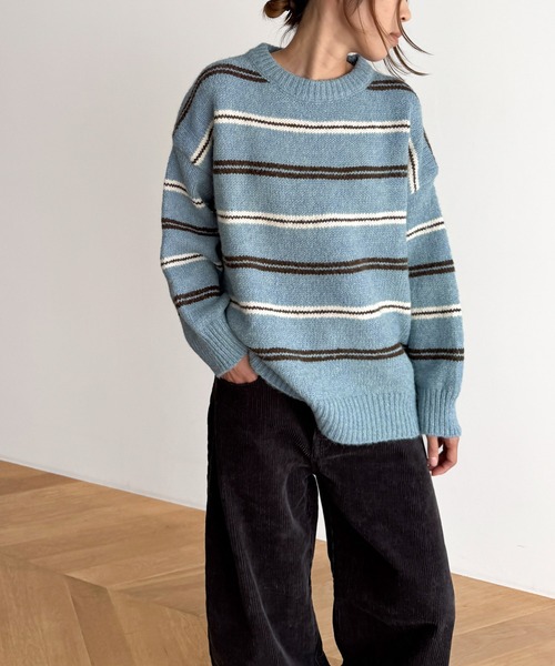 CANAL JEAN（キャナルジーン）の「El mar　マルチボーダーニット（ニット/セーター・レディース・サックスブルー/ブラウン/チャコールグレー/グレー・ONE SIZE）」の11枚目の写真