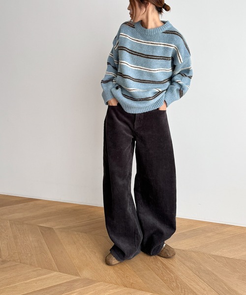 CANAL JEAN（キャナルジーン）の「El mar　マルチボーダーニット（ニット/セーター・レディース・サックスブルー/ブラウン/チャコールグレー/グレー・ONE SIZE）」の13枚目の写真