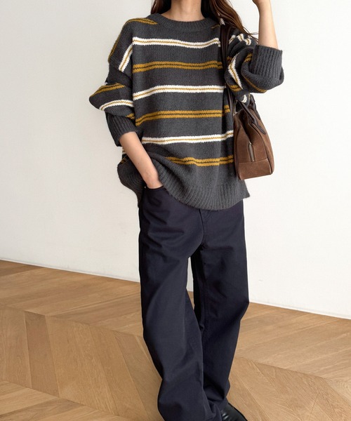 CANAL JEAN（キャナルジーン）の「El mar　マルチボーダーニット（ニット/セーター・レディース・サックスブルー/ブラウン/チャコールグレー/グレー・ONE SIZE）」の19枚目の写真