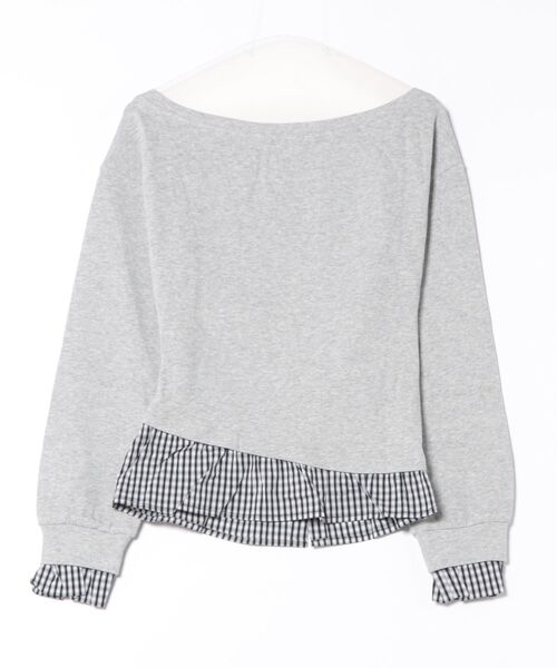 Lace Ladies（レースレディース）の「配色 チェック レイヤード風 オフショル トップス（Tシャツ/カットソー・レディース・グレー/ネイビー・FREE）」の3枚目の写真