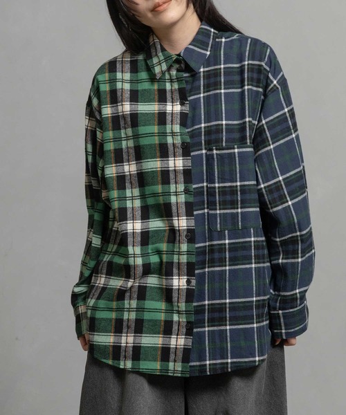 MARECHAL TERRE（マルシャルテル）の「チェックロングシャツ（シャツ/ブラウス・レディース・ブラック/ネイビー/レッド/グリーン・MEDIUM）」の4枚目の写真