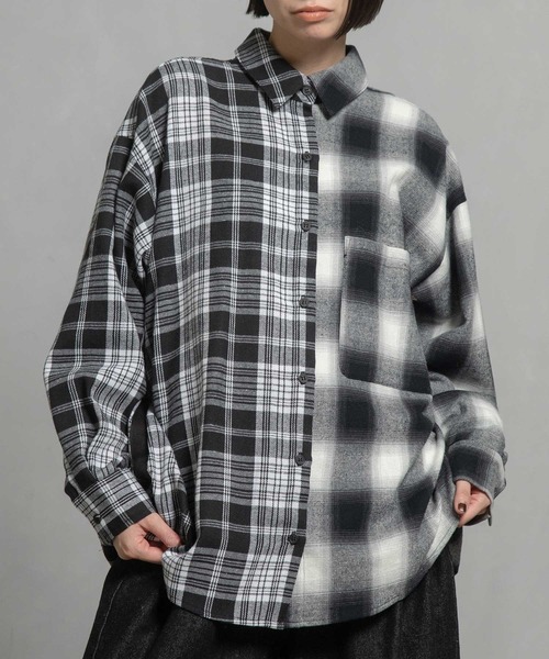 MARECHAL TERRE（マルシャルテル）の「チェックロングシャツ（シャツ/ブラウス・レディース・ブラック/ネイビー/レッド/グリーン・MEDIUM）」の3枚目の写真