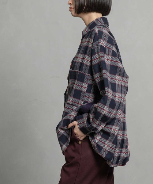 MARECHAL TERRE（マルシャルテル）の「チェックロングシャツ（シャツ/ブラウス・レディース・ブラック/ネイビー/レッド/グリーン・MEDIUM）」の6枚目の写真