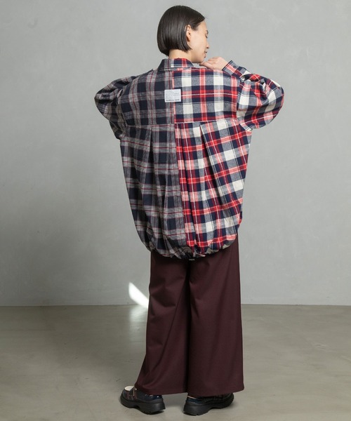 MARECHAL TERRE（マルシャルテル）の「チェックロングシャツ（シャツ/ブラウス・レディース・ブラック/ネイビー/レッド/グリーン・MEDIUM）」の9枚目の写真