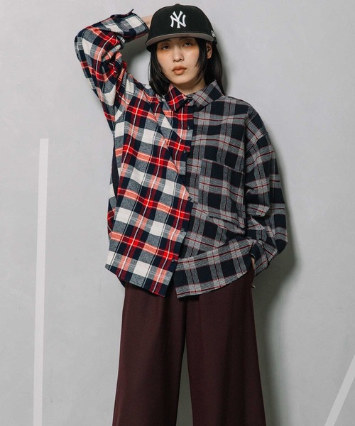 MARECHAL TERRE（マルシャルテル）の「チェックロングシャツ（シャツ/ブラウス・レディース・ブラック/ネイビー/レッド/グリーン・MEDIUM）」の5枚目の写真