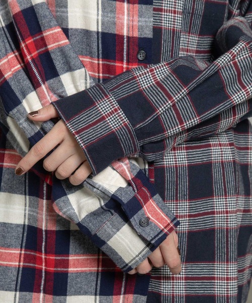 MARECHAL TERRE（マルシャルテル）の「チェックロングシャツ（シャツ/ブラウス・レディース・ブラック/ネイビー/レッド/グリーン・MEDIUM）」の13枚目の写真