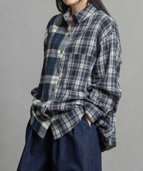 MARECHAL TERRE（マルシャルテル）の「チェックロングシャツ（シャツ/ブラウス・レディース・ブラック/ネイビー/レッド/グリーン・MEDIUM）」の18枚目の写真