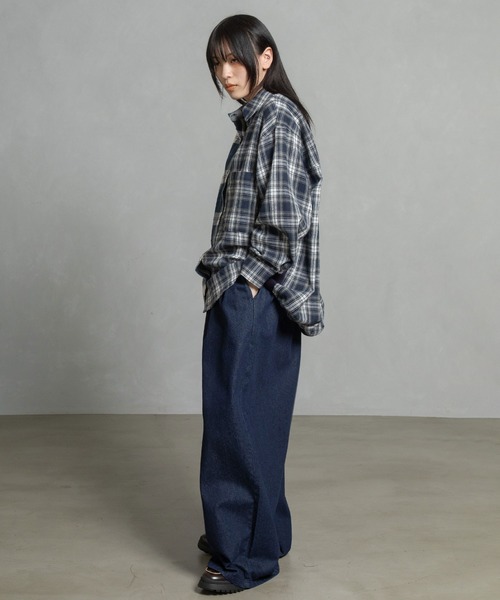 MARECHAL TERRE（マルシャルテル）の「チェックロングシャツ（シャツ/ブラウス・レディース・ブラック/ネイビー/レッド/グリーン・MEDIUM）」の21枚目の写真