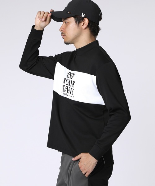セール】[GOLF]モダングラフィック バイカラーモックネックTシャツ（T