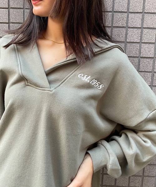 ROGER AND RAW(ロジャーアンドロウ)の「バック刺繍フードスウェットプルオーバー(Tシャツ/カットソー・レディース・ホワイト/ブラック/カーキ・FREE)」の16枚目の写真