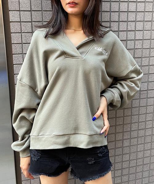 ROGER AND RAW(ロジャーアンドロウ)の「バック刺繍フードスウェットプルオーバー(Tシャツ/カットソー・レディース・ホワイト/ブラック/カーキ・FREE)」の17枚目の写真