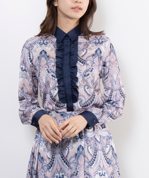 ナラカミーチェ/ツイルベーシックスタンドフリル長袖ブラウス NARACAMICIE】ツイル二重スタンドフリル長袖シャツ（シャツ/ブラウス