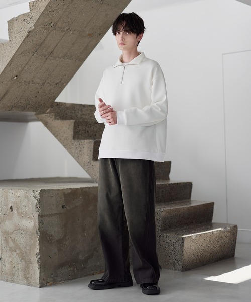 イージーケア】コットンポンチハーフジップ長袖プルオーバー（その他