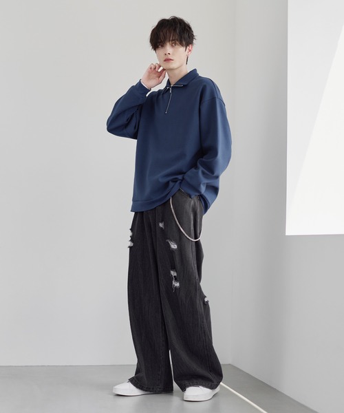 ASTRONOMY（アストロノミー）の「【イージーケア】コットンポンチハーフジップ長袖プルオーバー（その他トップス・メンズ・ホワイト/ブラック/グレー/チャコール/ブルー/ワイン・S/M/L/XL）」の18枚目の写真