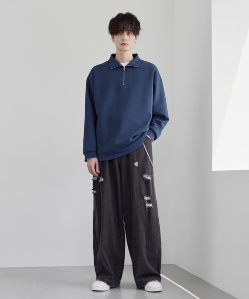 イージーケア】コットンポンチハーフジップ長袖プルオーバー（その他