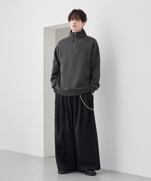 セール】【イージーケア】コットンポンチハーフジップ長袖プルオーバー