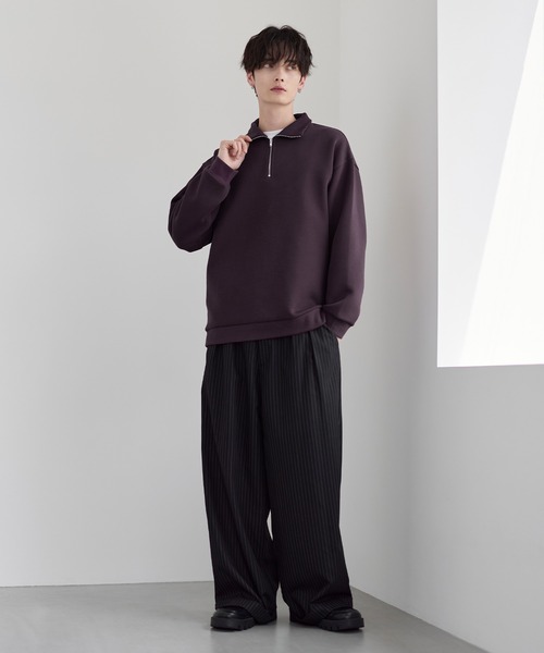 セール】【イージーケア】コットンポンチハーフジップ長袖プルオーバー