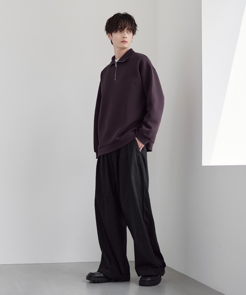 セール】【イージーケア】コットンポンチハーフジップ長袖プルオーバー