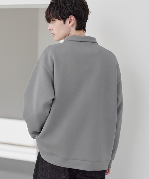 セール】【イージーケア】コットンポンチハーフジップ長袖プルオーバー