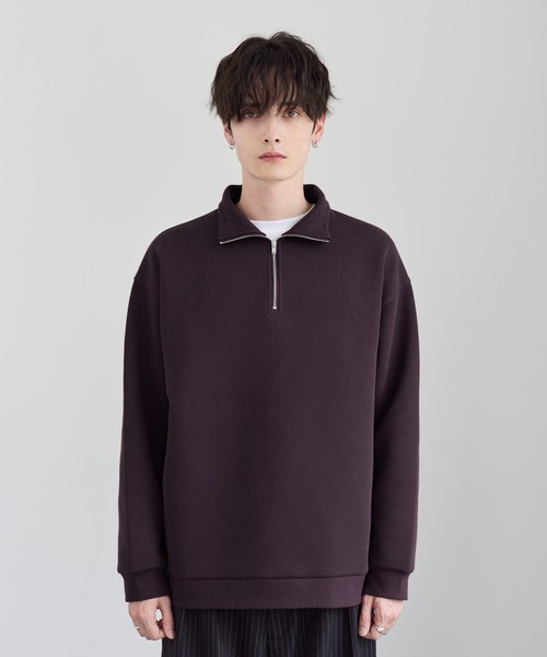 セール】【イージーケア】コットンポンチハーフジップ長袖プルオーバー