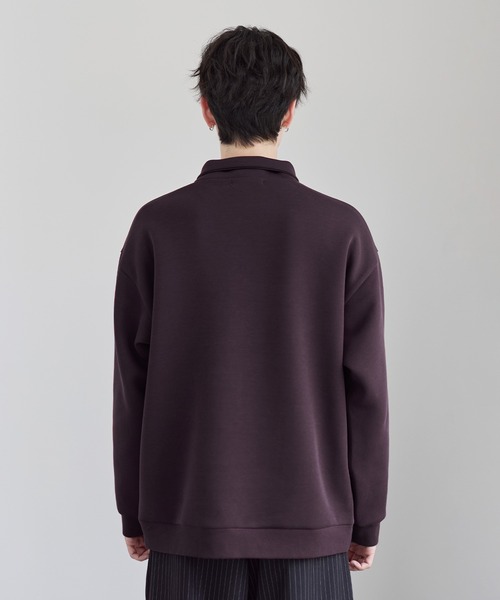 セール】【イージーケア】コットンポンチハーフジップ長袖プルオーバー