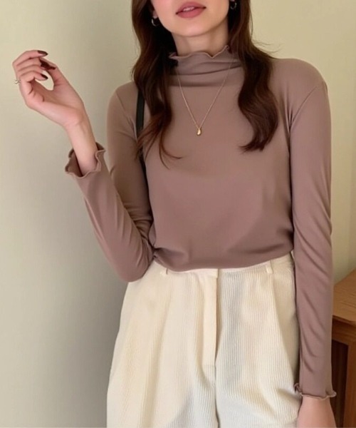 cammie(キャミー)の「ハイネックメロープルオーバー(Tシャツ/カットソー・レディース・モカ/ブラック/ホワイト・F)」の12枚目の写真