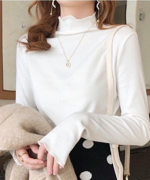 cammie(キャミー)の「ハイネックメロープルオーバー(Tシャツ/カットソー・レディース・モカ/ブラック/ホワイト・F)」の6枚目の写真