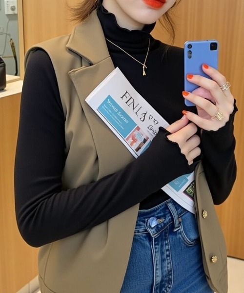 cammie(キャミー)の「ハイネックメロープルオーバー(Tシャツ/カットソー・レディース・モカ/ブラック/ホワイト・F)」の11枚目の写真