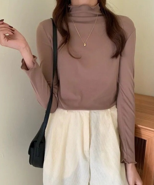 cammie(キャミー)の「ハイネックメロープルオーバー(Tシャツ/カットソー・レディース・モカ/ブラック/ホワイト・F)」の13枚目の写真