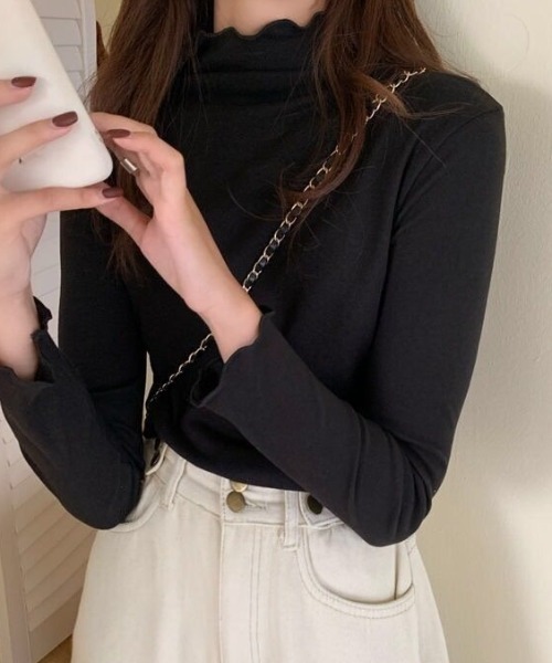 cammie(キャミー)の「ハイネックメロープルオーバー(Tシャツ/カットソー・レディース・モカ/ブラック/ホワイト・F)」の9枚目の写真