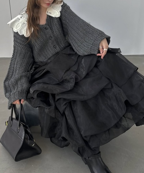 WILLFULLY（ウィルフリー）の「motif collar removal knit cardigan（カーディガン/ボレロ・レディース・チャコールグレー/モカ/ブラック・FREE）」の6枚目の写真