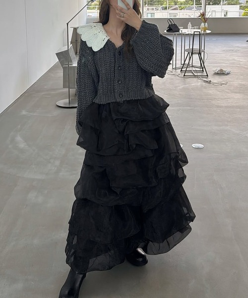 WILLFULLY（ウィルフリー）の「motif collar removal knit cardigan（カーディガン/ボレロ・レディース・チャコールグレー/モカ/ブラック・FREE）」の7枚目の写真