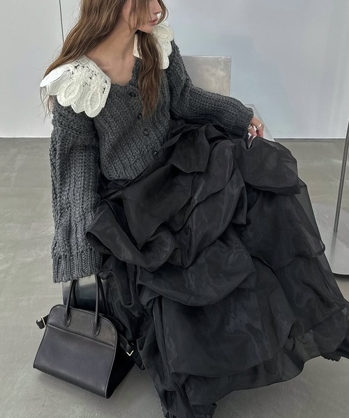 WILLFULLY（ウィルフリー）の「motif collar removal knit cardigan（カーディガン/ボレロ・レディース・チャコールグレー/モカ/ブラック・FREE）」の9枚目の写真