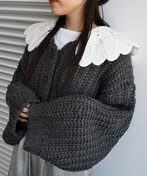 motif collar removal knit cardigan（カーディガン/ボレロ  