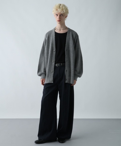 HER. モヘヤカーディガン グレー セール】エレガントボタンモヘアニットカーディガン(HARE