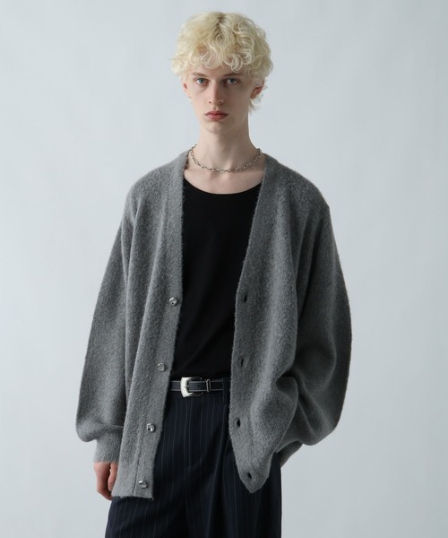 HER. モヘヤカーディガン グレー セール】エレガントボタンモヘアニットカーディガン(HARE