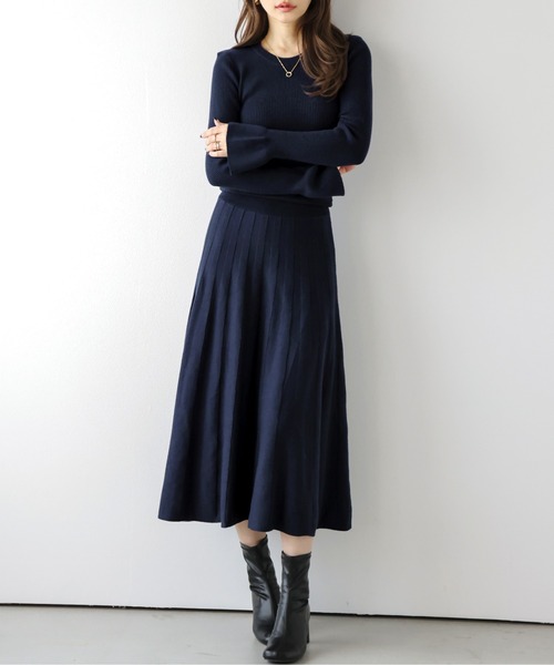 La-gemme(ラジェム)の「フレアニットワンピース(ワンピース・レディース・ブラック/ネイビー/モカ・M/L)」の16枚目の写真