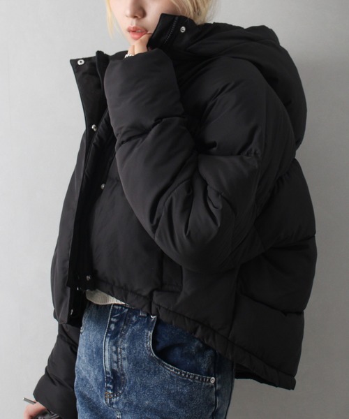 SpRay(スプレイ)の「フード付きクロップドエコダウン(ダウンジャケット/コート・レディース・ホワイト/ブラック・FREE)」の3枚目の写真