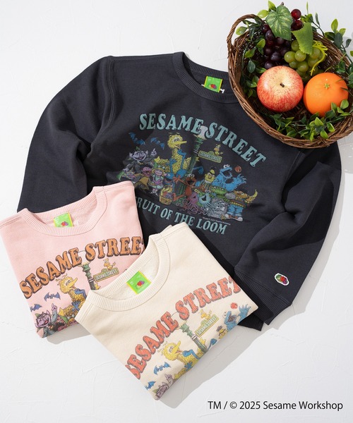 FRUIT OF THE LOOM（フルーツオブザルーム）の「長袖スウェット① / キッズ / セサミストリート / コラボプリント / 総勢キャラクター（スウェット・キッズ・ピンク/アイボリー/ブラック・110cm/130cm/150cm）」の8枚目の写真