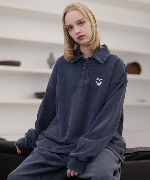 ROCHEM(ローシェン)の「【セットアップ対応】ハートロゴ刺繍ドローコードポロスウェット(スウェット・メンズ・グレー/ブラウン/ブラック/ネイビー・L/M/S/XS)」の4枚目の写真