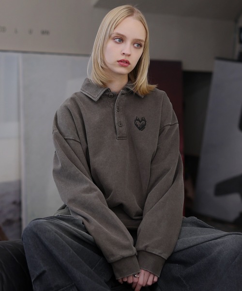 ROCHEM(ローシェン)の「【セットアップ対応】ハートロゴ刺繍ドローコードポロスウェット(スウェット・メンズ・グレー/ブラウン/ブラック/ネイビー・L/M/S/XS)」の3枚目の写真