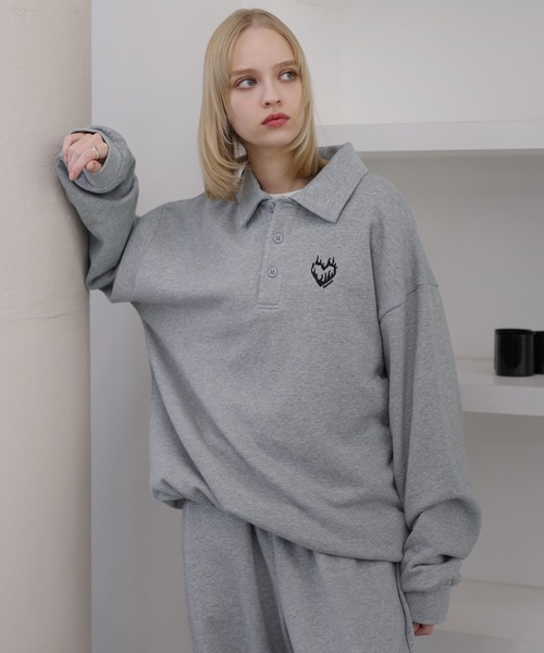 ROCHEM(ローシェン)の「【セットアップ対応】ハートロゴ刺繍ドローコードポロスウェット(スウェット・メンズ・グレー/ブラウン/ブラック/ネイビー・L/M/S/XS)」の2枚目の写真