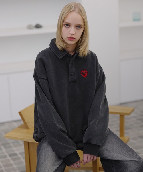 ROCHEM(ローシェン)の「【セットアップ対応】ハートロゴ刺繍ドローコードポロスウェット(スウェット・メンズ・グレー/ブラウン/ブラック/ネイビー・L/M/S/XS)」の1枚目の写真