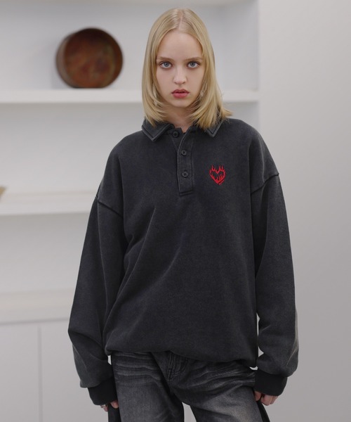 ROCHEM(ローシェン)の「【セットアップ対応】ハートロゴ刺繍ドローコードポロスウェット(スウェット・メンズ・グレー/ブラウン/ブラック/ネイビー・L/M/S/XS)」の5枚目の写真