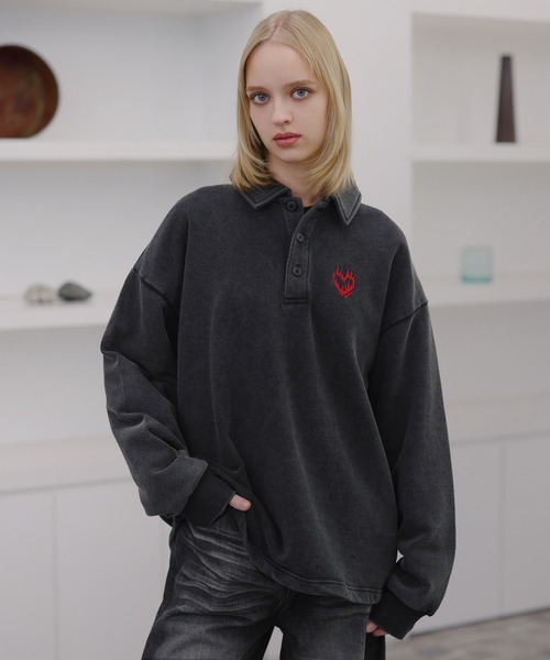 ROCHEM(ローシェン)の「【セットアップ対応】ハートロゴ刺繍ドローコードポロスウェット(スウェット・メンズ・グレー/ブラウン/ブラック/ネイビー・L/M/S/XS)」の6枚目の写真