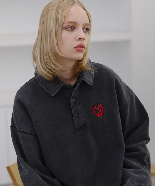 ROCHEM(ローシェン)の「【セットアップ対応】ハートロゴ刺繍ドローコードポロスウェット(スウェット・メンズ・グレー/ブラウン/ブラック/ネイビー・L/M/S/XS)」の9枚目の写真