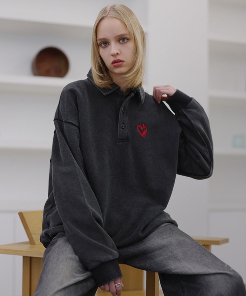 ROCHEM(ローシェン)の「【セットアップ対応】ハートロゴ刺繍ドローコードポロスウェット(スウェット・メンズ・グレー/ブラウン/ブラック/ネイビー・L/M/S/XS)」の10枚目の写真