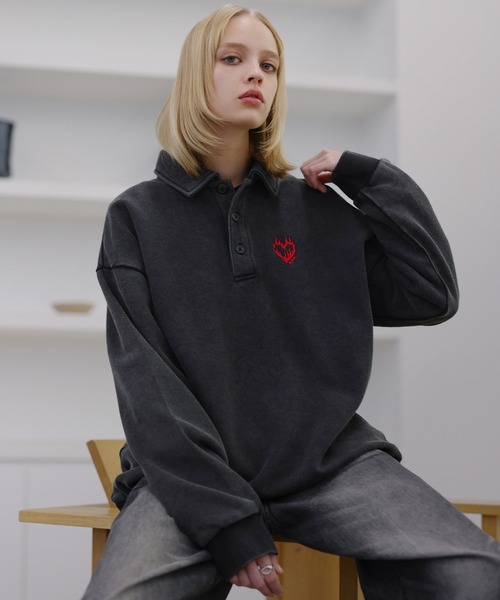 ROCHEM(ローシェン)の「【セットアップ対応】ハートロゴ刺繍ドローコードポロスウェット(スウェット・メンズ・グレー/ブラウン/ブラック/ネイビー・L/M/S/XS)」の11枚目の写真