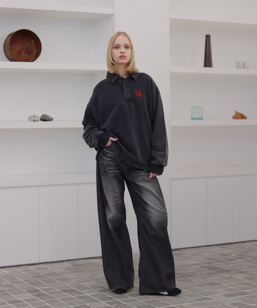 ROCHEM(ローシェン)の「【セットアップ対応】ハートロゴ刺繍ドローコードポロスウェット(スウェット・メンズ・グレー/ブラウン/ブラック/ネイビー・L/M/S/XS)」の12枚目の写真